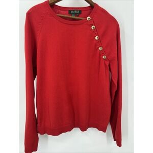 Lauren Ralph Lauren Sweater Sz L Red Gold Buttons Long Sleeve Nautical Soft